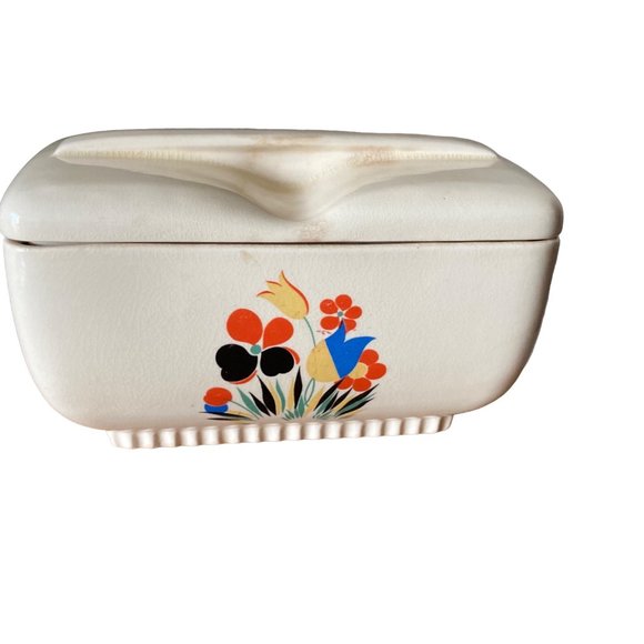 UNIVERSAL CAMBRIDGE Vintage Ceramic 8"Longest Dimension Lidded Bowl Sm Defects - Picture 2 of 6